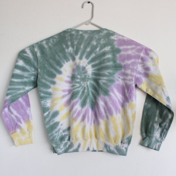 SpongeBob SquarePants Crew Neck Sweatshirt Tie Dye Green Purple Yellow Unisex M - Picture 4 of 4
